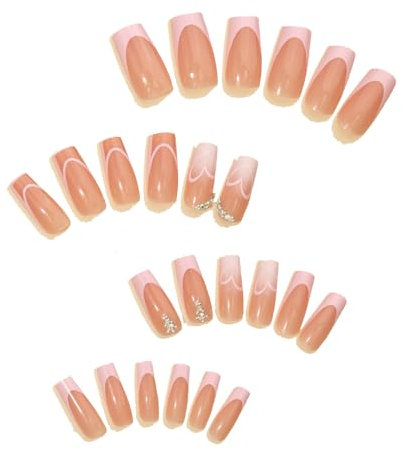 24 Stück Weiß Puadratisch falsche Nagelspitzen mit Heart,French Weiße Falsche Nägel Mit Herz Design,Künstliche Nägel Zum Aufkleben,Fake nägel für Frauen Nails Art (French Heart)