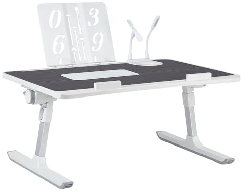Support Ordinateur Portable Lit, Table de Lit avec Refroidisseur PC Portable, Support pour Tablette,Tiroir, Réglable en Hauteur et Angle-60 * 40 * 26-39cm-Noir