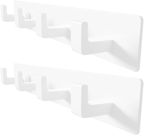 GWAAZXGZ 2 Stück Weiße Wandgarderobe Coat Rack Wall - 31,8 cm Metall Hakenleiste mit 4 Haken im rechten Winkel, Wandmontage mit Bohrung für Jacken, Hüte, Taschen im Flur, Badezimmer oder Schlafzimmer