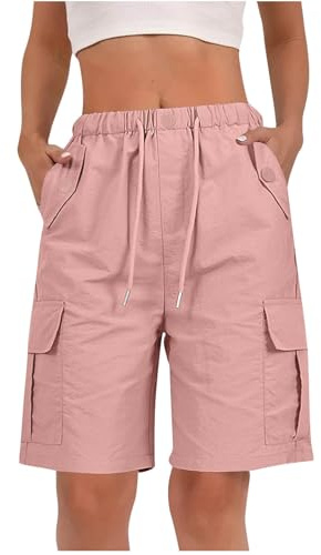 Cargo Shorts Women UK Sale Clearance, Ladies Bermuda Shorts Baggy Short Cargo Pants with Multiple Pockets Summer Drawstring Elasticated Waist Half Pants for Outdoor Hiking Work Travel Golf