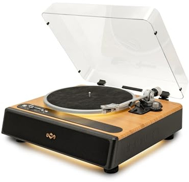 House of Marley Soul Rebel Bluetooth Turntable - 3-Speed Sustainably Crafted Vinyl Record Player with Built-in Speakers, Included Audio-Technica Cartridge, LED Light, Metal Platter & Built-In Pre-Amp