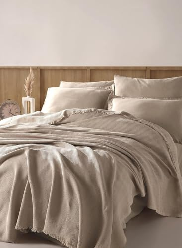 BOHORIA® Couvre-lit Sera | 100% coton recyclé | Certifié Oeko-Tex® | Couvre-lit pour lit, canapé et fauteuil | Extra grand (Sépia, 180 x 300 cm)