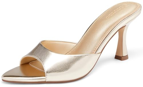 Coutgo Womens Heeled Mules Pointed Peep Toe High Heels Slip On Backless Mule Sandals Dress Shoes, Gold, Size 8.5