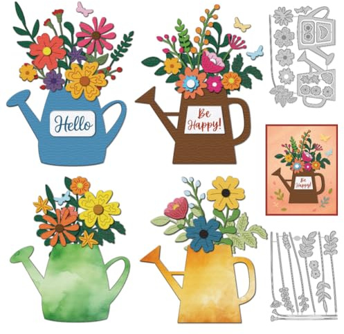 DELORIGIN Kettle Flowers Metal Die Cuts Wildflowers Card Making Carbon Steel Cutting Dies DIY Scrapbooking Cuts Stencils Paper Embossing Template for Greeting Cards Invitation Photo Album Decorations