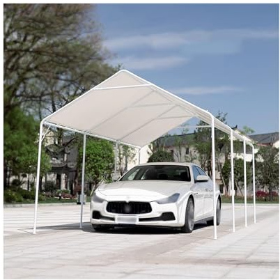 Tettoia Per Auto Resistente, Riparo Per Auto Da Esterno Con Struttura In Acciaio, Tenda Da Garage Resistente All'acqua Per Trattore, Camper, SUV(9x19)