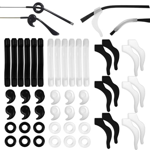 24 Pairs Soft Silicone Eyeglasses Ear Grips, 4 Types Universal Anti Slip Glasses Ear Grippers for Behind the Ears, Comfortable Eyeglass Ears Grips for Sunglasses, Reading Glasses(Black & White)