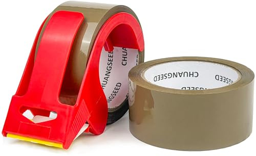 CHUANGSEED 2-Rolls with Dispenser Brown packing tape No Bubble Sticky Packing Tape,50mic x 48mm x 66m, Brown Packaging Tape for Moving,Parcels Sealing, Shipping