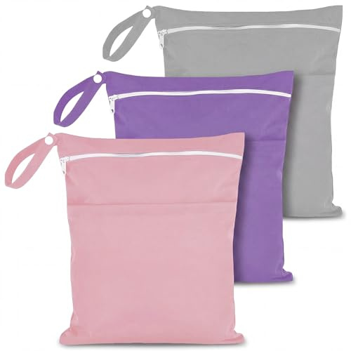 Dexpally 3 Piezas Bolsa Ropa Sucia Viaje Impermeable, Bolsa Ropa Mojada Nylon, Impermeable Piscina con Doble Cremallera Bolsillo, para Natación, Gimnasio, Viaje, Playa