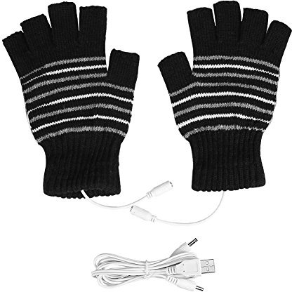 1 par 5 V USB vinter varm uppvärmning handskar uppvärmda halva fingerhandskar för män och kvinnor svart