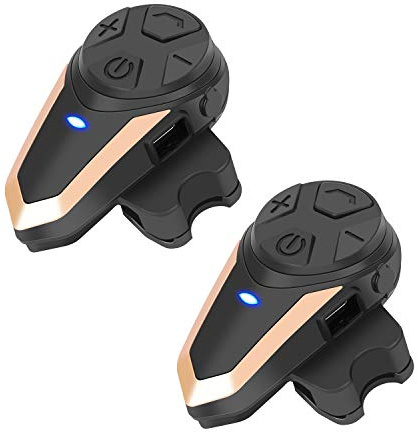 BETOWEY Motorbike Intercom Helmet Bluetooth Headsets with Microphone BT-S3 Motorcycle Communication Systems Helmet Handsfree Headphones FM Radio - 2 Pack, Gold