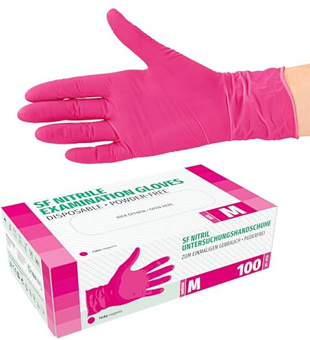 SF Guantes de nitrilo M Magenta – 100 guantes desechables guantes médicos sin polvo sin látex para cocina, limpieza, medicina, cosmética, hogar