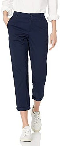 Amazon Essentials Pantalon Chino Court et Extensible, Taille Mi-Haute, Coupe Cintrée et Jambes Fuselées (Disponible en Grandes Tailles) Femme, Bleu Marine, 36