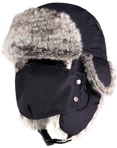 CHOK.LIDS Waterproof Winter Trappers Unisex Premium Strength Ushanka Ear Flap Chin Strap Cold Weather Outdoor (Black)