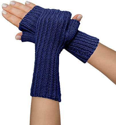 TINKUY PERU Alpaca Wool Fingerless Gloves – Handmade in Peru, Unisex Mittens – One Size, Soft & Hypoallergenic for Winter, Work & Outdoor (Navy)