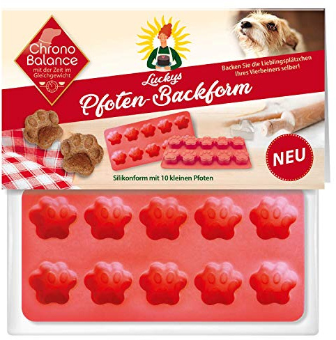 ChronoBalance® Bakmatta i silikon, återanvändbar, BPA-fri, 10 tassar för hundkakor och hundgodis, gör-det-själv, tassform, även för pralin- och isbitar (10 tassar, röd)