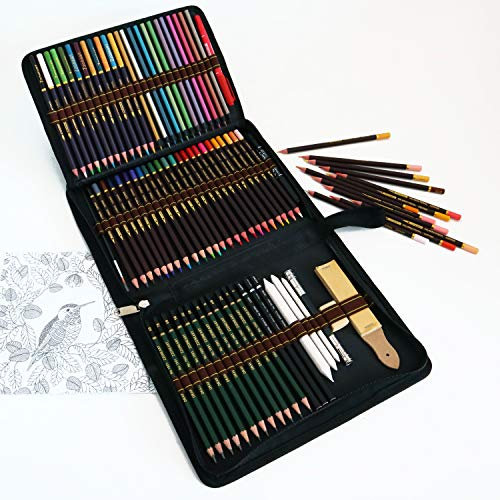 Majoart Buntstifte Zeichensets,farbstifte,zeichenstifte Malset Skizzierstifte Set Bleistifte für Skizzieren und Zeichnen Profi Art Set und Kit Bag 72 Stück,Set für Malbücher für Erwachsene