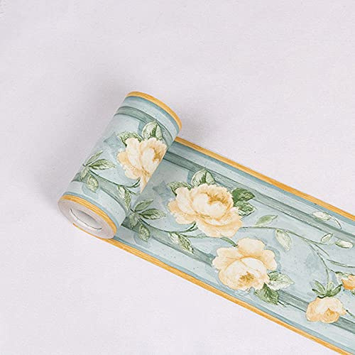 Dostear Bordi Greche Pannelli Adesivi Bordo Adesivo per Pareti Striscia Adesiva Muro Decorativa Greca Adesiva per Parete Peonia Gialla 10.6 X 1000cm