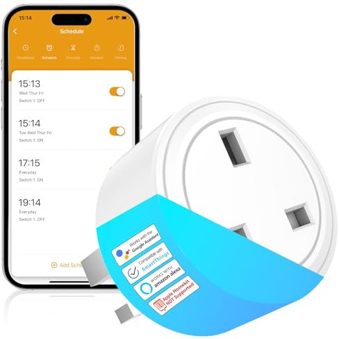 SURFOU Smart Plug Wi-Fi Timer Socket with Energy Monitoring, Mini Remote Control Plug Works with Alexa, Google Home and SmartThings, Light Timers For Home Security, App Smart Life/Tuya, 13A