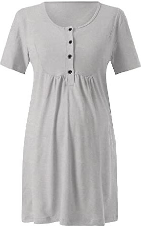 NCTCITY Chemise de Nuit Femme Enceinte Robe de Nuit Allaitement Robe de Maternité à Manches Courtes Été Chic Col Rond Pyjama Robe Grossesse Décontractée Devant Ouvert
