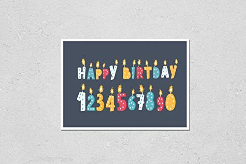 HardPress Wall Art Poster Print of Cartoon Illustration of Birthday Anniversary Numbers Candle with Funny Character & Birthday Party Invitation Card Template