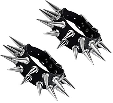 Manfnee Punk Lederarmband Spike Rock Nietenarmband von Männer Frauen Gothic Armbänder Schwarze Einstellbar