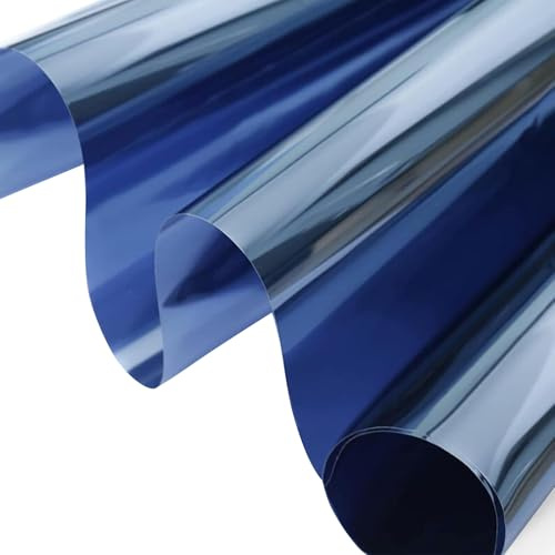 ConCus-T One Way Window Film Sun Blocker Anti Glare Blackout Glass Tint Mirror Effect Film Conservatory Roof Covering UV Solar Film Static Cling, Blue Silver, 30 x 600cm