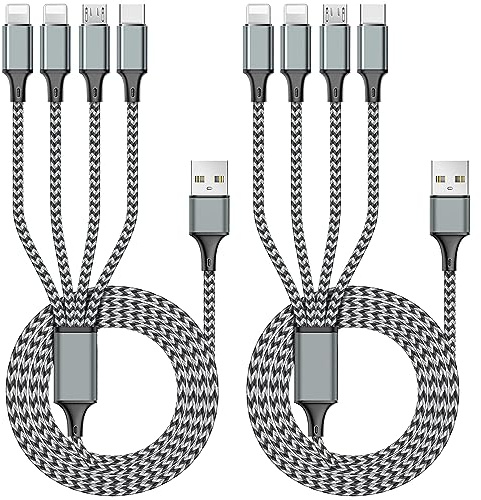 Puxnoin Multi Charging Cable 6FT 2Pack Multi Charger Cable 4 in 1 Universal Multiple USB Fast Charging Cord with Type-C, Micro USB Port for Most Cell Phone, Tablets