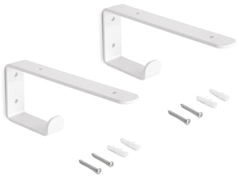 Emuca - Juego de soportes para estante de madera con colgador integrado, Acero, Pintado blanco