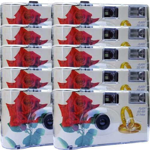 10x PHOTO PORST Einwegkamera Partykamera Hochzeitskamera Edition rote Rose+Ringe je 27 Aufnahmen (10er Pack)
