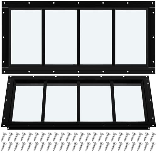 Tandefio 2 Pack 10'' X 23'' Black Basement Garage Door Flush Mount Shed Window with Tempered Glass Household Windows with Screws for Chicken Coop Sheds Barns Playhouse