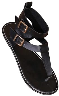 GORGLITTER Women's Gladiator Strap Sandals Flip Flops Fisherman Buckle Thong Sandals Open Toe Ankle Strap Flat Slides Black 8