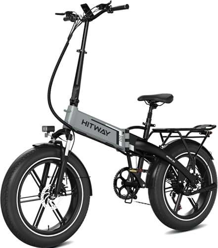 HITWAY 250W Foldable Electric Bike, 20 × 4.0 Fat Tire E-Bike with 48V 13Ah Battery, 7-Speed, 25km/h Max Speed, Aluminum Frame, Front Suspension,IP54 Waterproof, Commuter Bicycle