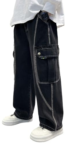 NEAWEALY - Pantaloni Baggy per Bambini, Jeans a Gamba Larga per Ragazzi, Jeans a Gamba Dritta in Denim, Stile y2k, Cargo, Jogging, con Tasche, Pantaloni da Lavoro, grigio., 5-6 Anni