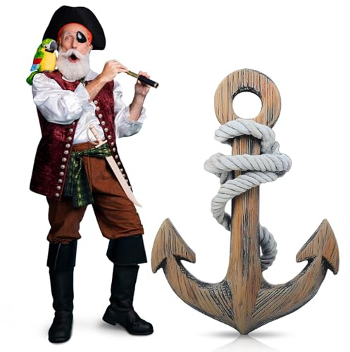 4 Feet Nautical Anchor Cardboard Cutout Decorations Large Shipwreck Party Stand up Decorations Cruise Ship Hook Rope Photo Props for Nautical Pirate Party Home Outdoor Decor(Wooden)