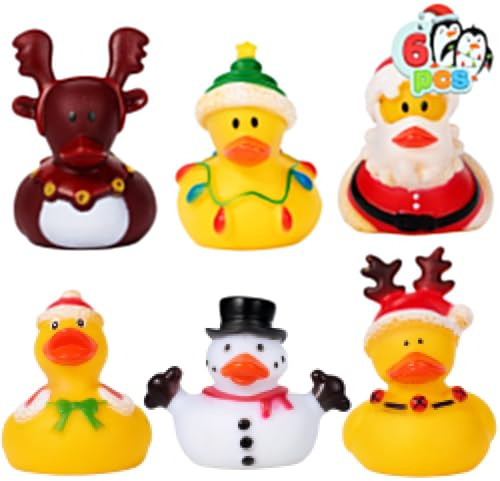 JOYIN 6 Pcs Christmas Rubber Duck Bath Toys for Christmas Goodie Bag Stuffers and Baby Showers, Girls and Toddlers Christmas Party Toy Xmas Gifts