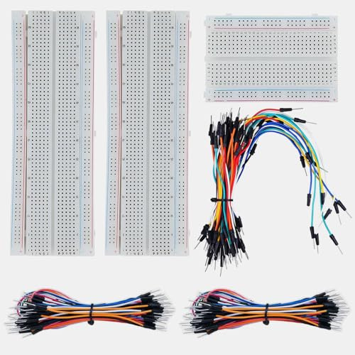 GTIWUNG 400 & 830 Tie Points Mini Breadboard Kit, Lötfreie Prototyp Leiterplatte für Arduino Proto Shield + 195Stk Steckbrücken Male-Male Cabel Jumper Wire Kabel Draht Linie Stecker auf Stecker