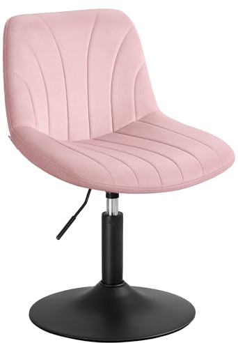 VASAGLE Taburete Tocador, con Respaldo, Silla de Tocador de Altura Regulable, Giro de 360°, para Dormitorio, Comedor, Terciopelo, Rosa Jalea LJB160SA01