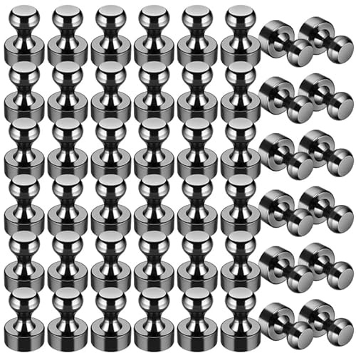 FINDMAG 48 Pack Strong Fridge Magnets, 12 x 16 mm Magnetic Push Pins Black | Whiteboard Magnets for School, Office and Noticeboard, Easy Grip Neodymium Design for Notes, Photos, Cards and Lockers