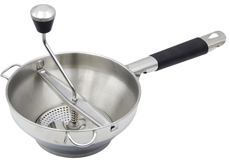 Passatutto in acciaio inox, 3 Dischi in dotazione, macina a manovella per alimenti per, design ergonomico rotante per salsa di pomodoro e purè di patate (IO)