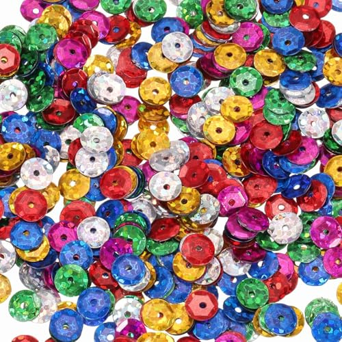 6mm Laser Sequins 100g, 7500 Pcs Circular Mixed Colors Sequins for Crafts, Iridescent Bulk Loose Sequin Art Supplies, Round Sequin for Sewing Clothing DIY Projects Jewelry