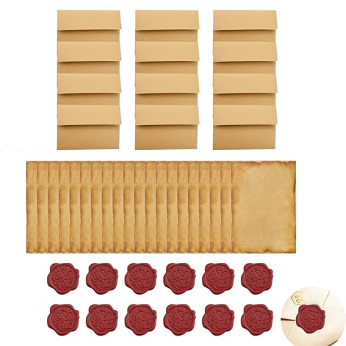 Kit Papeterie Vintage 40Pcs, Ensemble Papier à Lettre Rétro B6 avec 12 Enveloppes Kraft et 12 Autocollants Sceau Cire Bordeaux, Set d'Écriture Ancien pour Lettre d'Amour, Invitation et Cadeau