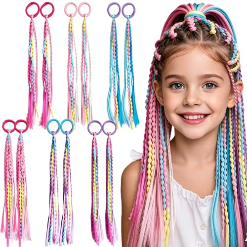 YOUYIKE 12 Pièces Mèche Cheveux Couleur, Extension Cheveux Clip Fille Avecelastique, Rajout CheveuxTresses Braids Accessoires de Coiffure pour Fête Festival Décoration Cadeaux Cosplay