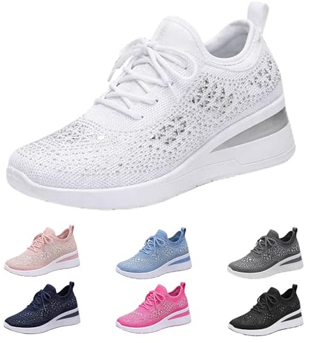 Sneakers dam glitter strass, sneakers kilklack dam eleganta sportskor lätta andningsbara sneakers trendiga fritidsskor nättyg vandringsskor mjuka halkfria ortopediska skor