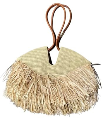 Zymjzbetic Fransväska med fransar genombrutna axelväskor för kvinnor, handväska design, vävd, stor kapacitet, halmstrand tofs för kvinnor