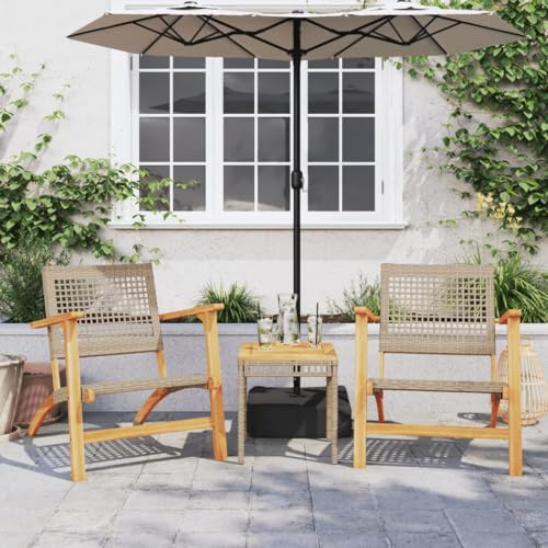 YunCangg 3-TLG. Bistro-set beige poly rotting med akaciaträ, trädgårdsbord och stolar för terrass, balkong och trädgård, väderbeständig, lättskött, stabilt ställ, utrymmesbesparande, utomhus