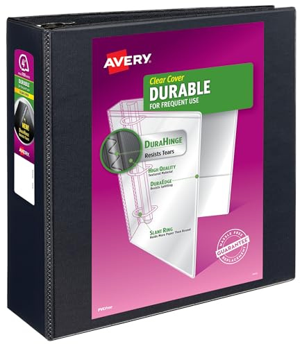 Avery Durable View 3 Ring Binder, 4 Inch EZD Rings, 780 Sheet Capacity, Black, 4.5 Wide Spine, Holds 8.5x11 Paper, 4 Interior Pockets for Organizing Documents & Reports (09800)