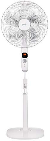Igenix DF1670 Digital Pedestal Fan – 12 Speed Settings, Oscillating with Remote, LED Display, Timer & Silent/Natural Modes – Adjustable Cooling for Home & Office – White
