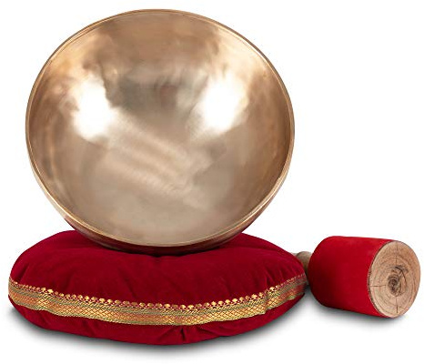 XDrum Therapeutische Klangschale Ton C klein Komplett Set - auf Ton C gestimmt - für Wurzel-Chakra (Muladhara) - ca. 26 cm Ø - ca. 2200 g schwer - handgemachte Bronzelegierung - mit Kissen & Schlägel