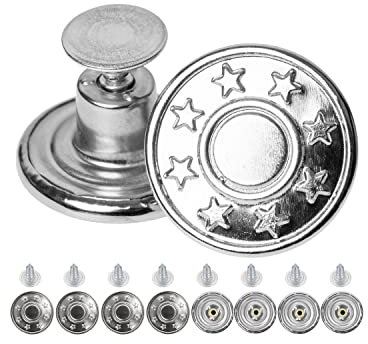 Hosen Ersatz Knöpfe zum Vernieten, 8 Pack, Ø 17 mm Messing Jeansknöpfe, Silber-farben, Jeans Button mit Nieten, Jeans Knopf zum Einschlagen, Metall Hosenknopf, Hose weiter machen, Hosenknöpfe robust