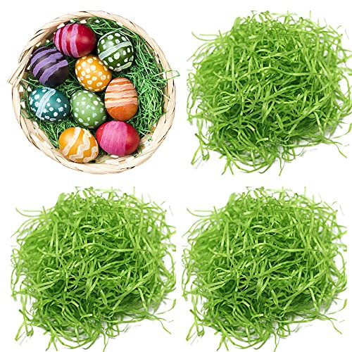 Hikkcos 0,5 kg erba verde pasquale grande confezione erba di rafia verde riciclabile carta per regalo di Pasqua cesto riempitivo decorazione festa di Pasqua avvolgimento cestino riempimento